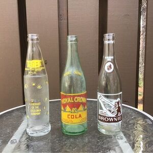 Three Vintage Soda Bottles, TAB, RC Cola & Brownie